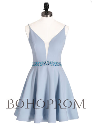 Modern Satin Spaghetti Straps Neckline A-line Homecoming Dresses HD224