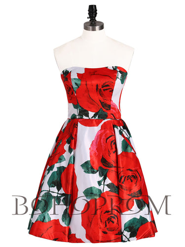 Popular Satin Strapless Neckline Short A-line Homecoming Dresses HD225