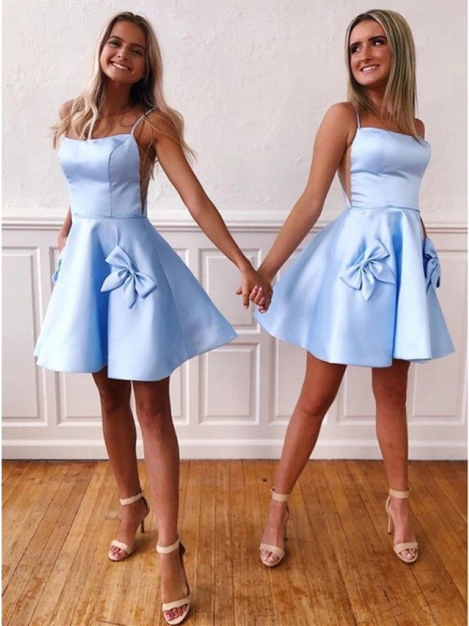 Lovely Spaghetti Straps A-line Homecoming Dresses With Bowknot HD273