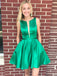 Simple Satin Jewel Neckline Short A-line Homecoming Dresses HD323