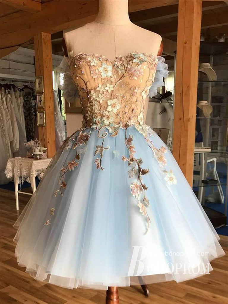 Amazing Off-the-shoulder Appliqued Beaded Homecoming Dresses Tulle A-line Gowns HD470