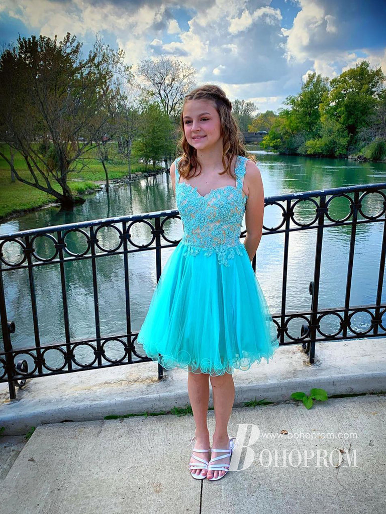 Fabulous Tulle Spaghetti Straps A-line Homecoming Dresses With Rhinestone Appliques HD471