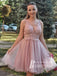 Romantic Tulle V-neckline A-line Homecoming Dresses With Beaded Appliques HD479