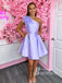 Stunning Satin One-shoulder A-line Homecoming Dresses Appliqued Short Gowns HD489