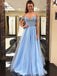 A-line Spaghetti Strap Floor-Length Tulle Prom Dresses With Rhine Stones HX0067