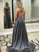 Charming Satin Spaghetti Straps Neckline Sweep Train A-line Prom Dresses With Slit PD051