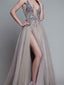 Gorgeous Tulle V-neck Neckline Floor-length A-line Prom Dresses With Rhinestones PD061