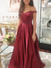 Fashionable Satin Off-the-shoulder Neckline A-line Prom Dresses With Beadings PD069