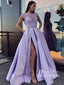 Stunning Tulle & Satin Cap Sleeves A-line Prom Dresses With Beadings PD236