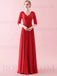Elegant Chiffon Prom Gowns V-neck 3/4 Sleeves A-line Prom Dresses PD260