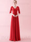 Elegant Chiffon Prom Gowns V-neck 3/4 Sleeves A-line Prom Dresses PD260