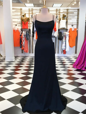 Marvelous Satin Spaghetti Straps Long Sheath Prom Dresses PD267