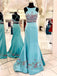Exquisite Satin Scoop Neckline 2 Pieces Embroidery Mermaid Evening Gowns PD277