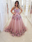 Stunning Tulle Spaghetti Straps Appliques A-line Prom Dresses PD286