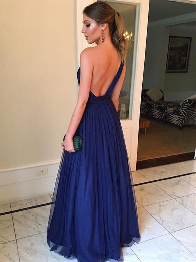 Simple Tulle One Shoulder Backless A-line Prom Dresses PD288