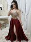 Sparkly Satin Spaghetti Strap Beaded Appliqued A-line Prom Dresses PD291