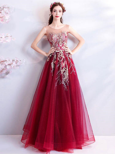 Fashionable Tulle & Organza Scoop Appliques A-line Prom Gowns PD294