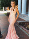 Unique Lace Spaghetti Straps Hot Fix Rhinestones Mermaid Prom Dresses PD303