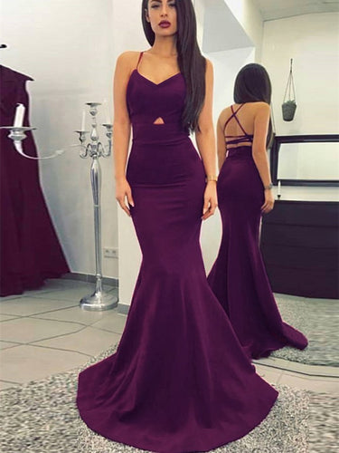 Sexy Stretch Satin Spaghetti Straps Mermaid Prom Dresses PD307