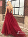 Shimmering Tulle V-neck Rhinestones Sweep Train A-line Prom Gowns PD308