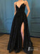 Sparkly Sequin Spaghetti Straps Sweep Train A-line Prom Dresses PD311