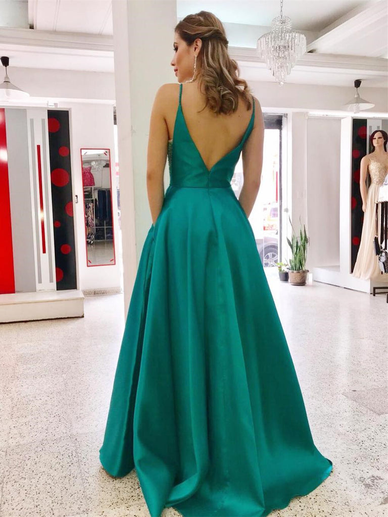Gorgeous Satin A-line prom Dresses Spaghetti Straps Gowns PD327