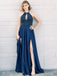 Glamorous Satin Beaded A-line Prom Dresses With Slit PD328