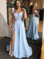 Modern Satin A-line Prom Dresses Cap Sleeves Gowns With Appliques PD333