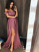 Glamorous Satin Prom Dresses A-line Spaghetti Straps Gowns With Slit PD335