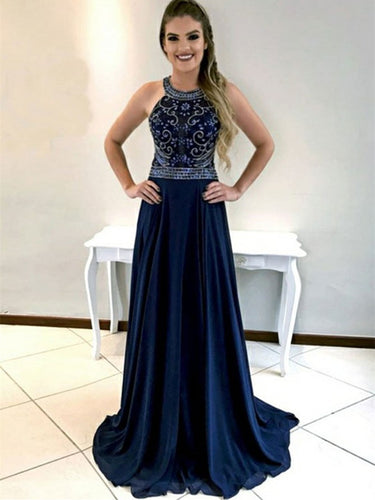 Elegant A-line Prom Dresses Chiffon Jewel Beaded Prom Gowns PD337