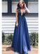 Exquisite Deep-v A-line Prom Dresses Satin Sweep Train Gowns PD345