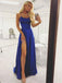 Charming Satin Spaghetti Straps Neckline Sweep Train A-line Prom Dresses With Slit PD051