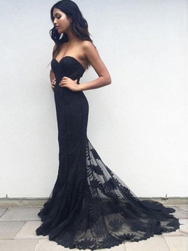WZW Evening Gowns Floor Length High Neck Beading Lace Appliques Detachable  Train Tulle Prom Dresses Black at Amazon Women's Clothing store