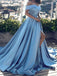 Simple Satin A-line Prom Dresses Off-the-shoulder Sexy Gowns With Slit PD354
