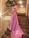 Simple Satin A-line Prom Dresses Off-the-shoulder Sexy Gowns With Slit PD354