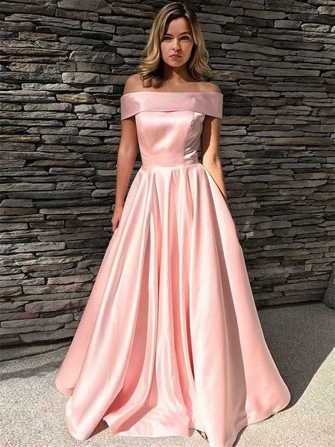 Glamorous Off-the-shoulder Prom Dresses A-line Satin Evening Gowns PD357