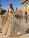 Sparkly Backless Tulle Prom Dresses Long A-line Gowns PD361