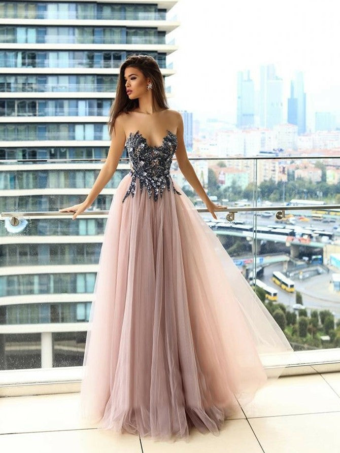 Unique Sweetheart A-line Prom Dresses Shining Gowns With Rhinestones PD362
