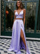Fashion Satin Straps A-line Prom Dresses 2 Pieces Gowns With Slit PD369