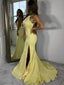 Delicate Jewel Mermaid Prom Dresses Satin Gowns With Slit PD373