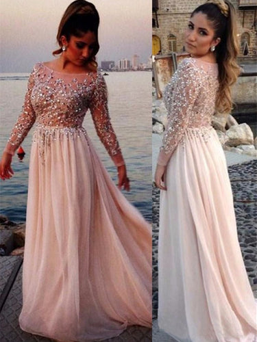 Shining Bateau A-line Prom Dresses Tulle Beaded Evening Gowns PD374