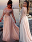 Shining Bateau A-line Prom Dresses Tulle Beaded Evening Gowns PD374