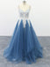 Spaghetti Straps A-line Prom Dresses Appliqued Tulle Evening Gowns PD380