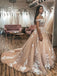 Appliqued A-line Prom Dresses Tulle Long Evening Gowns PD382