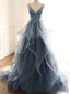 Spaghetti Straps A-line Prom Dresses Tulle Appliqued Evening Gowns PD384