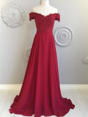 Appliqued A-line Prom Dresses Long Chiffon Evening Gowns PD389