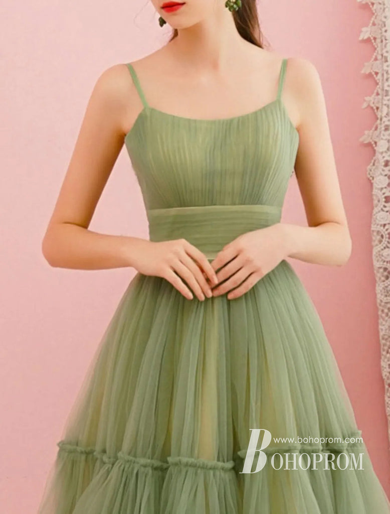 Sweet A-line Prom Dresses Tulle Tea-length Evening Gowns PD391
