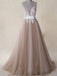 Spaghetti Straps A-line Prom Desses Tulle Appliqued Evening Dresses PD393