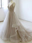 Simple V-neck Tulle Prom Dresses A-line Long Evening  Gowns PD394