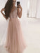 V-neck Tulle Prom Dresses A-line Beaded Evening Gowns PD396